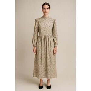 vintage 80s 100% SILK DRESS midi long sleeve floral belt secretary office 8